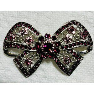 Vintage Purple Rhinestone Bow Brooch